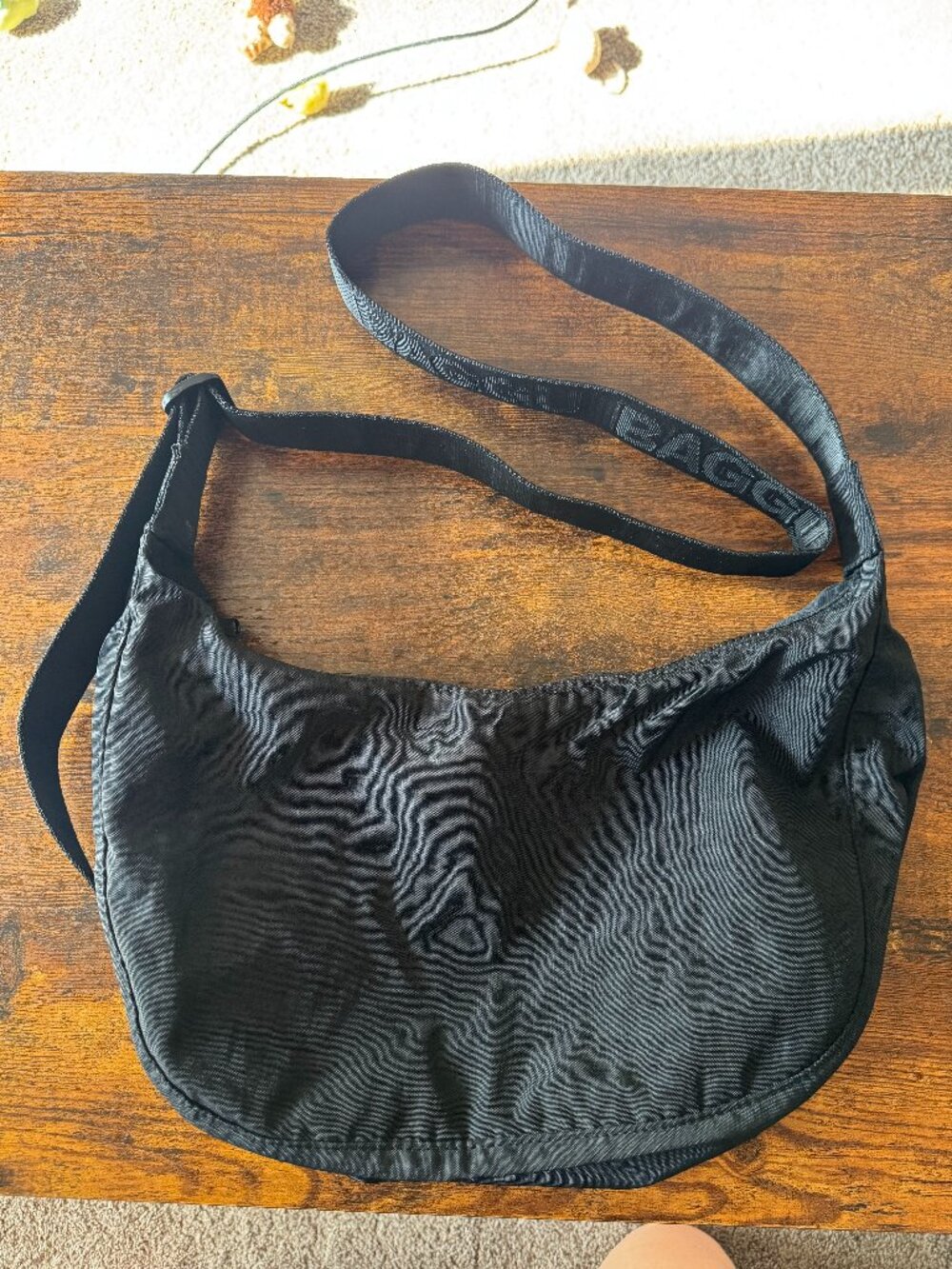 Baggu Medium Black Nylon Crescent Crossbody Bag With Adjustable Strap